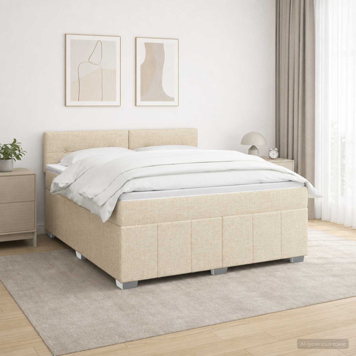 Boxspringbed met matras Crèmekleurig 140 x 190 cm Stof is nu te koop bij PeponiXL, paradijselijk wonen!