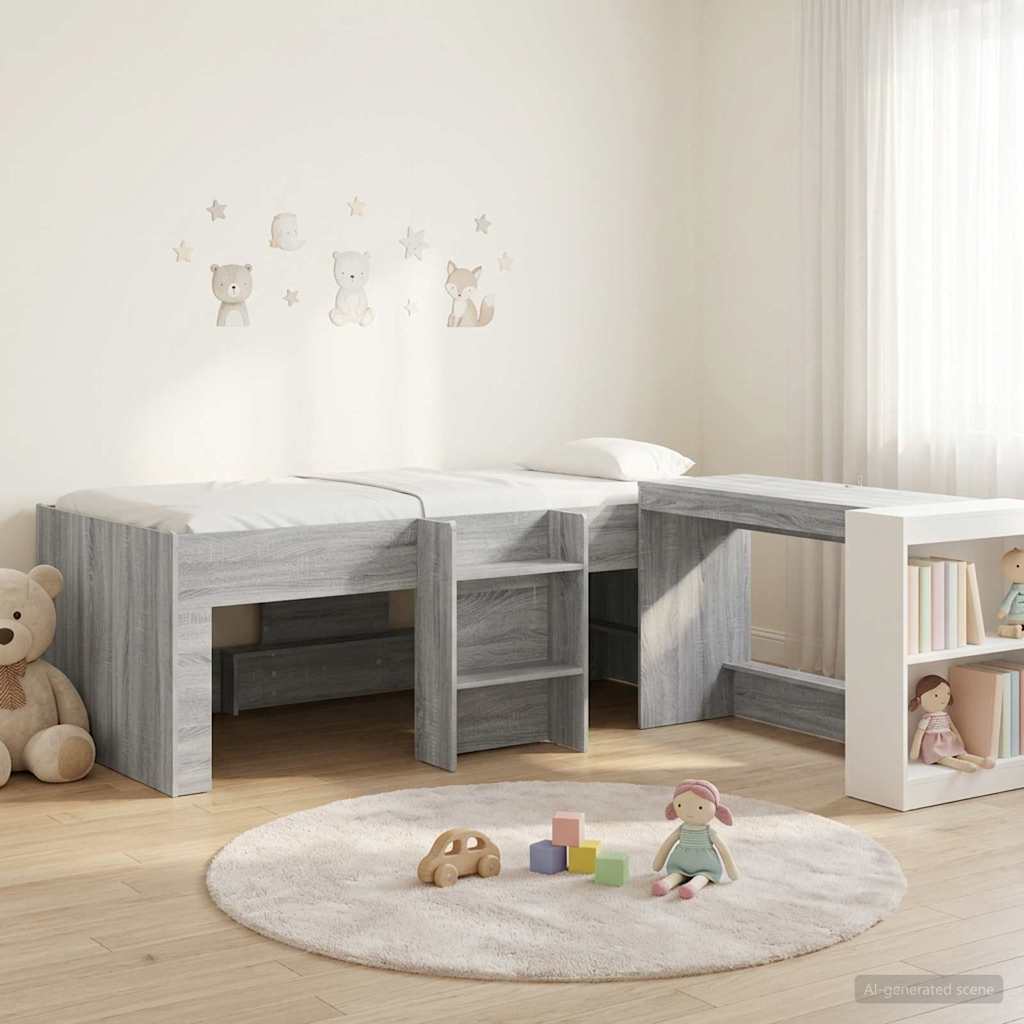 Hoge Bed Frame met Bureau voor Kinderen 2 st Grijs Sonoma is nu te koop bij PeponiXL, paradijselijk wonen!
