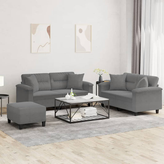 3-delige Loungeset met kussens microvezelstof donkergrijs is nu te koop bij PeponiXL, paradijselijk wonen!