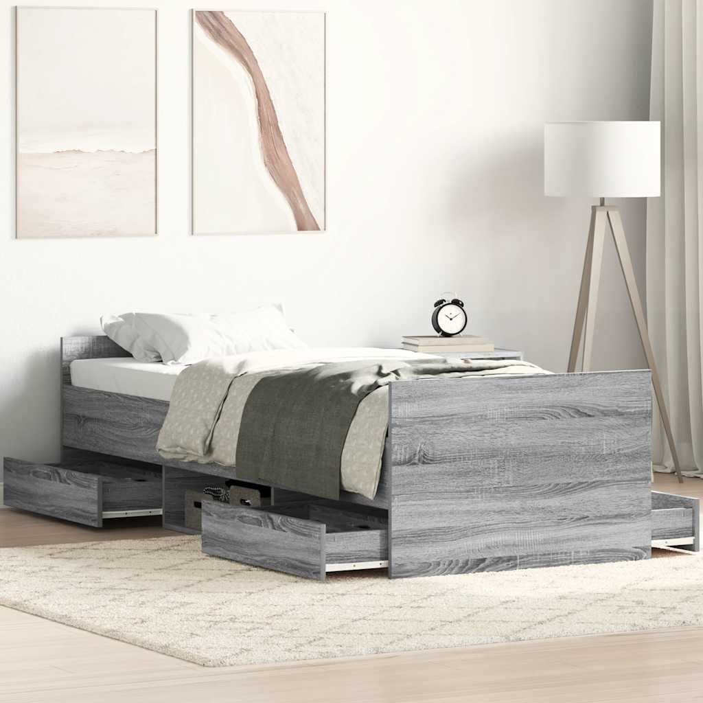 Bedframe met hoofd- en voeteneinde grijs sonoma eiken 90x190 cm is nu te koop bij PeponiXL, paradijselijk wonen!