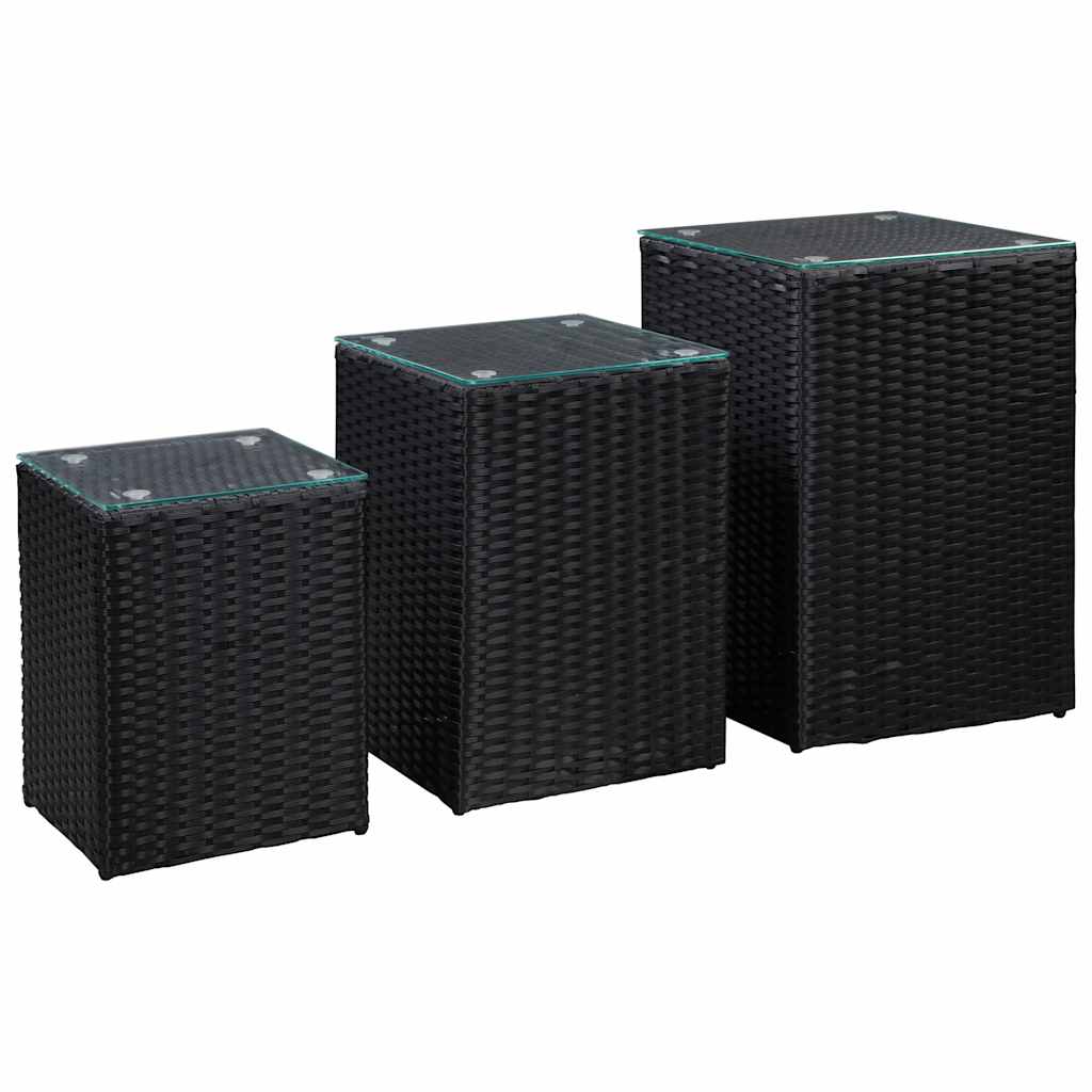 3-delige Bijzettafelset met glazen blad poly rattan zwart is nu te koop bij PeponiXL, paradijselijk wonen!