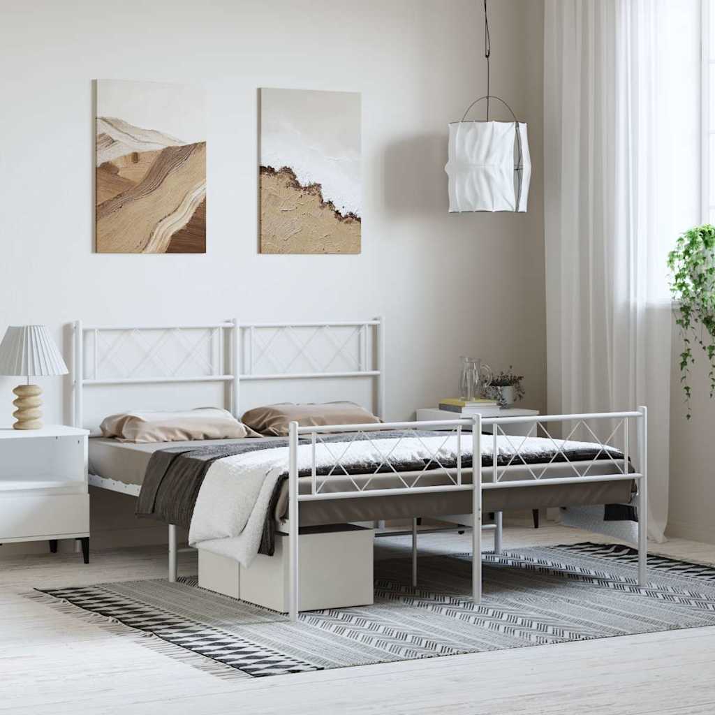Bedframe met hoofd- en voeteneinde metaal wit 135x190 cm is nu te koop bij PeponiXL, paradijselijk wonen!