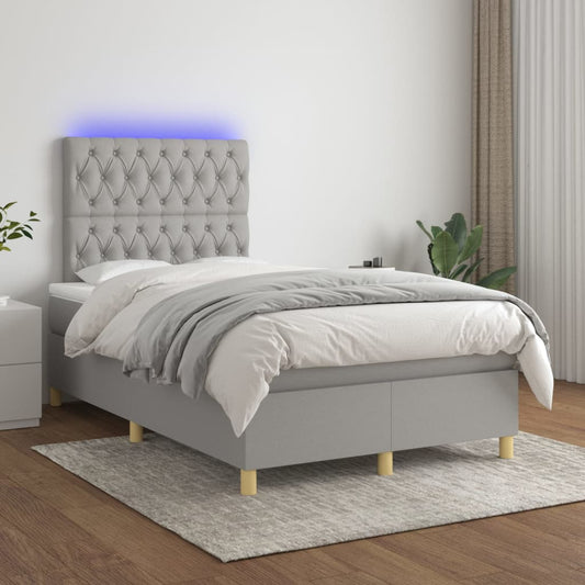 Boxspring met matras en LED stof lichtgrijs 120x200 cm is nu te koop bij PeponiXL, paradijselijk wonen!