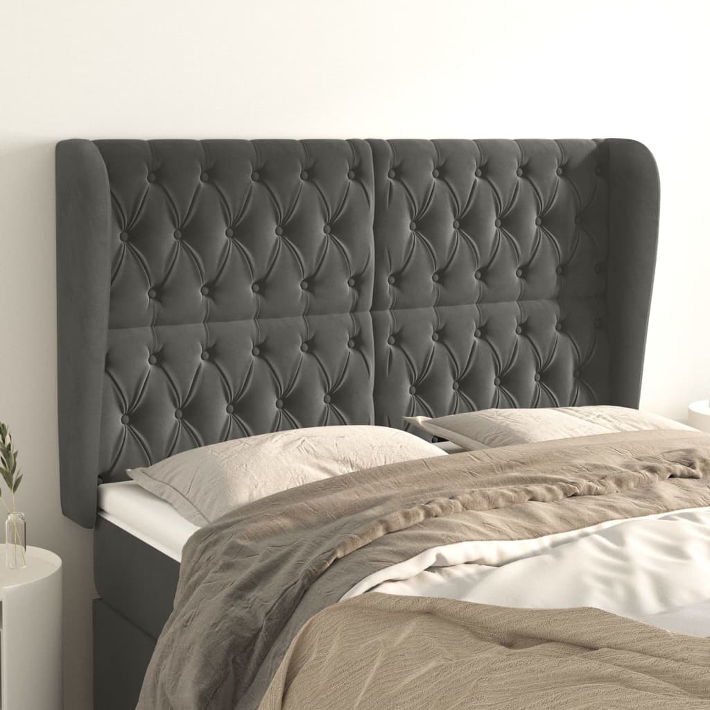 Hoofdbord met randen 163x23x118/128 cm fluweel donkergrijs is nu te koop bij PeponiXL, paradijselijk wonen!