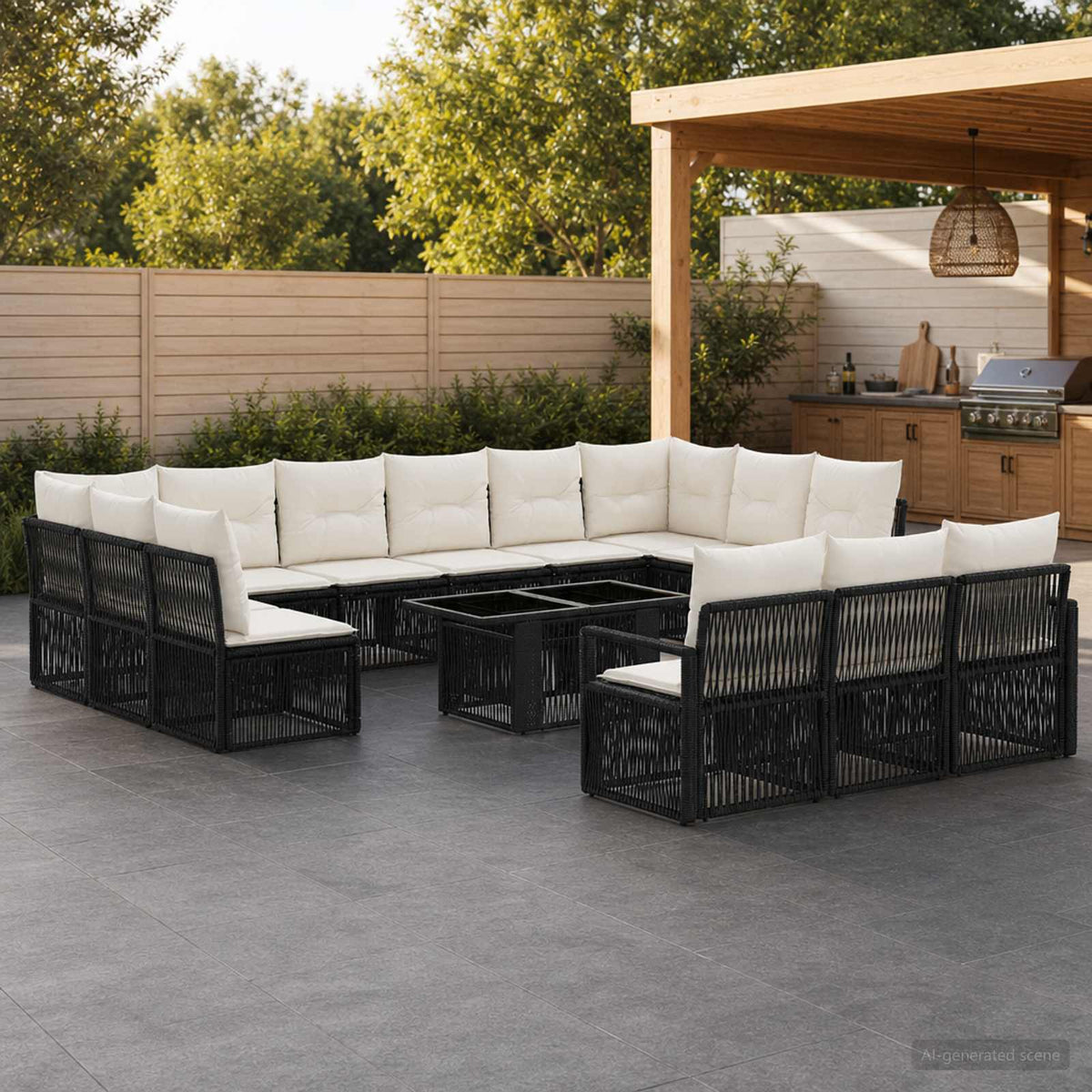 Tuinbankenset 14 st Zwart en Cream Wit poly rattan is nu te koop bij PeponiXL, paradijselijk wonen!