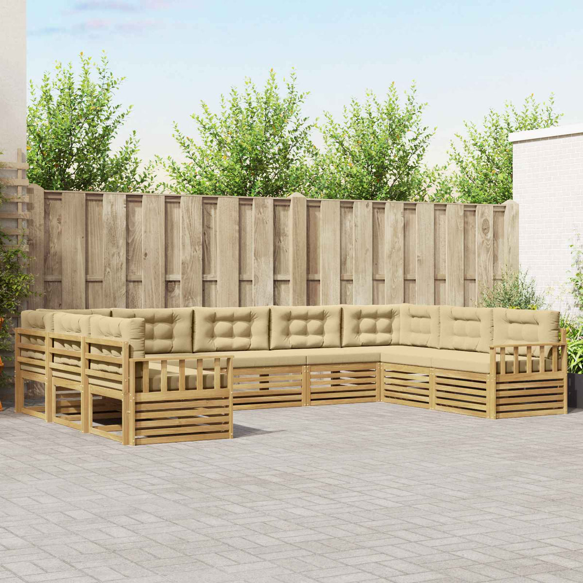 Buiten bankenset 9 pcs Wit en Beige Massief Acaciahout is nu te koop bij PeponiXL, paradijselijk wonen!