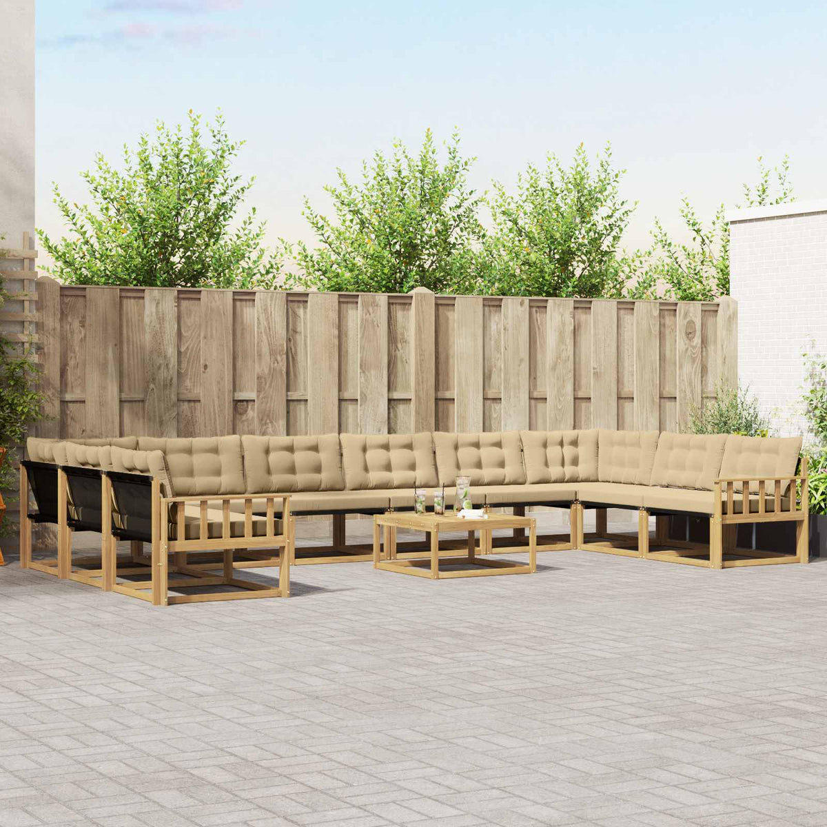 Buiten bankenset met kussen 11 pcs Wit en Beige is nu te koop bij PeponiXL, paradijselijk wonen!