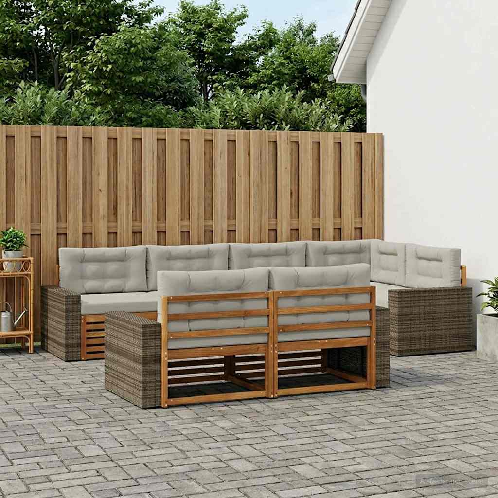 Buiten bankenset met kussen 7 pcs Naturel en lichtgrijs is nu te koop bij PeponiXL, paradijselijk wonen!