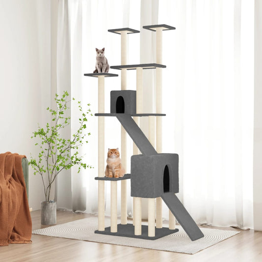 Kattenmeubel met sisal krabpalen 190 cm donkergrijs is nu te koop bij PeponiXL, paradijselijk wonen!