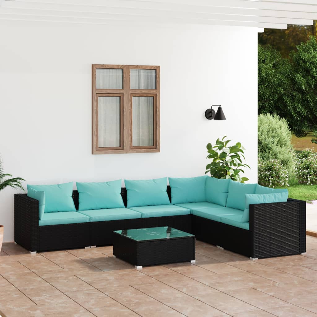 7-delige Loungeset met kussens poly rattan zwart is nu te koop bij PeponiXL, paradijselijk wonen!