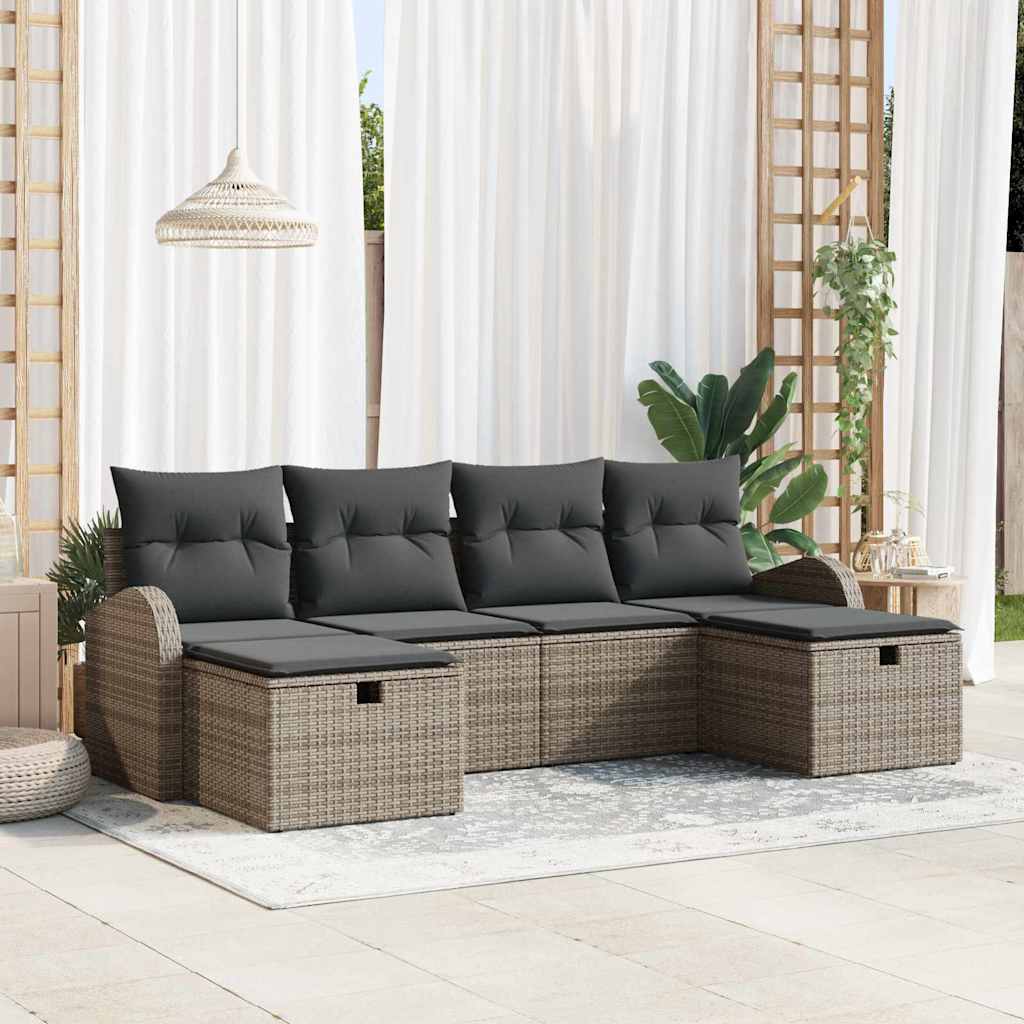 Bankstel 6 st Grijs poly rattan is nu te koop bij PeponiXL, paradijselijk wonen!
