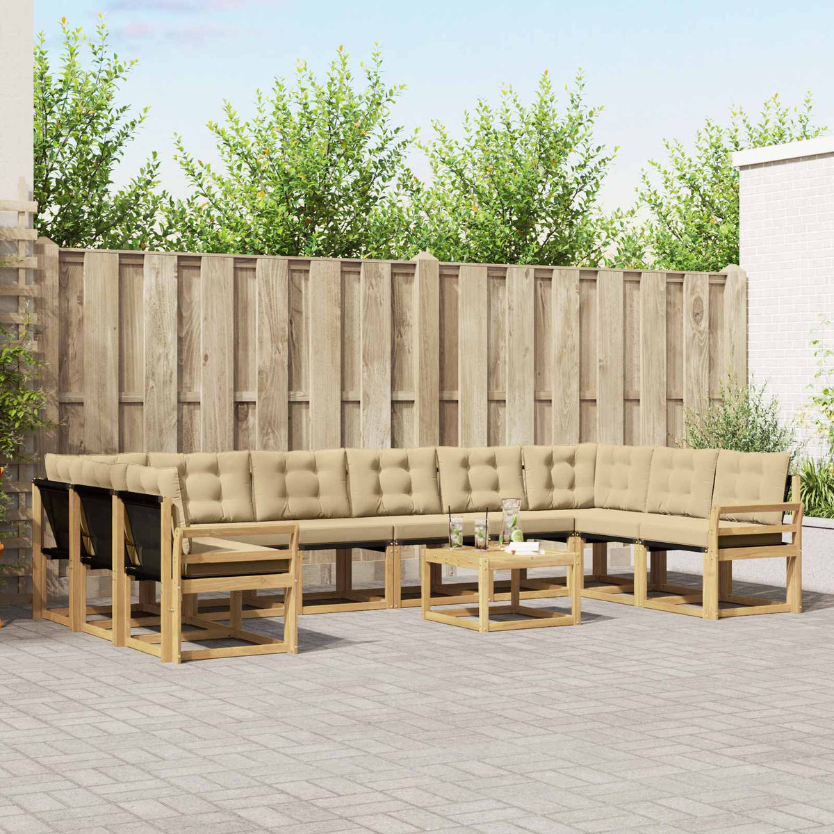 Buiten bankenset met kussen 11 pcs Wit en Beige is nu te koop bij PeponiXL, paradijselijk wonen!
