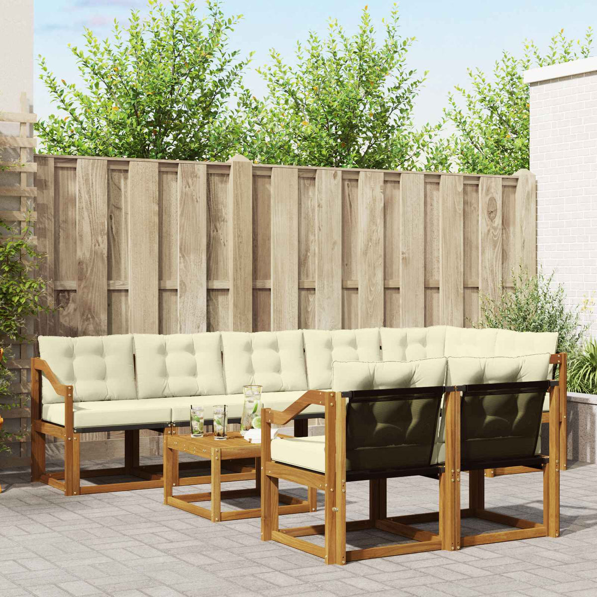 Buiten bankenset met kussen 9 pcs Natuurlijk en Crème is nu te koop bij PeponiXL, paradijselijk wonen!