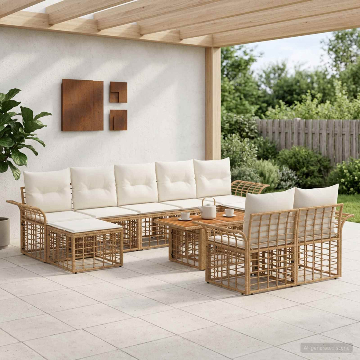 Tuinbankenset 10 st Natuurlijk en Crème Wit poly rattan is nu te koop bij PeponiXL, paradijselijk wonen!