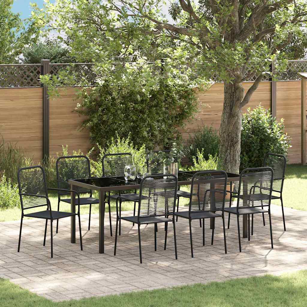 Tuin eettafelset 9 pcs Zwart Gepoedercoat staal is nu te koop bij PeponiXL, paradijselijk wonen!