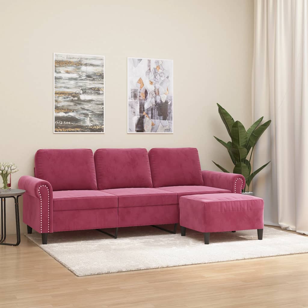Driezitsbank met voetenbank 180 cm fluweel wijnrood is nu te koop bij PeponiXL, paradijselijk wonen!
