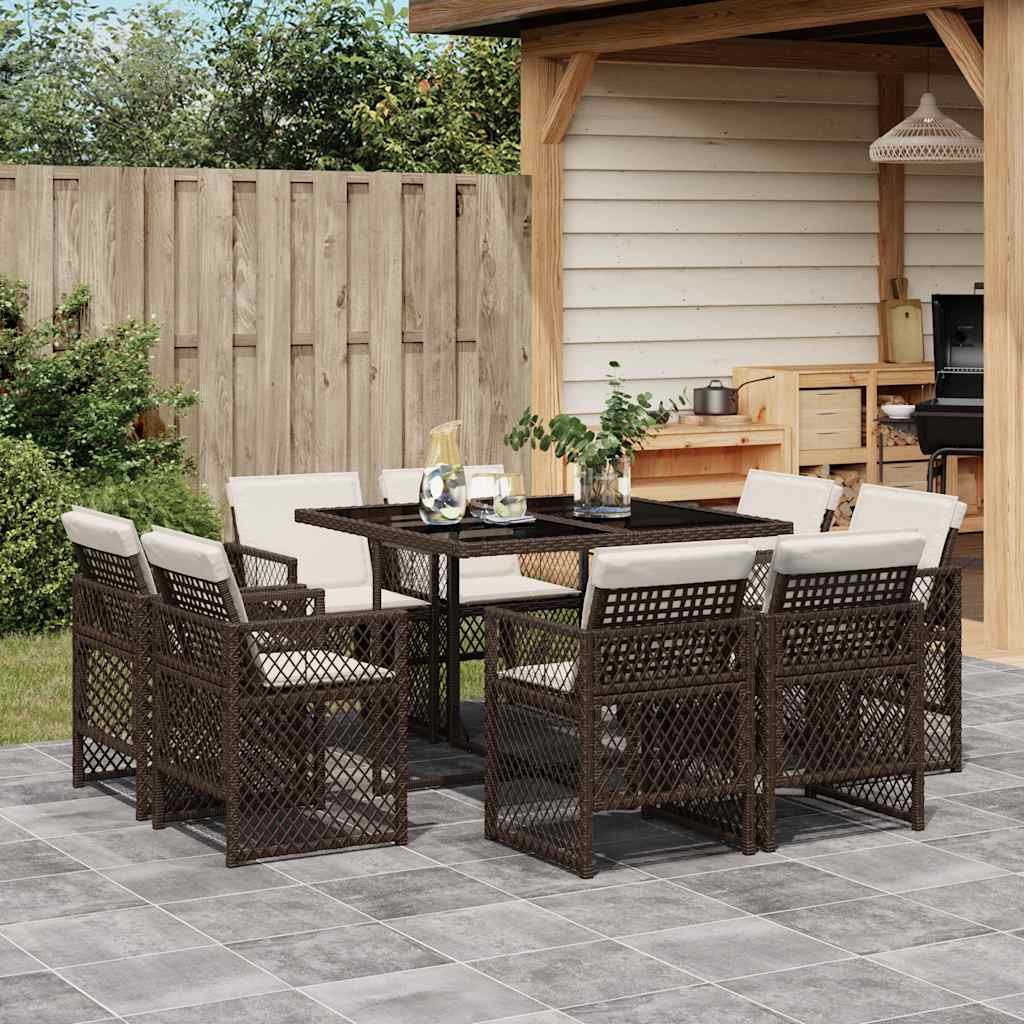9-delige Tuinset met kussens poly rattan bruin is nu te koop bij PeponiXL, paradijselijk wonen!