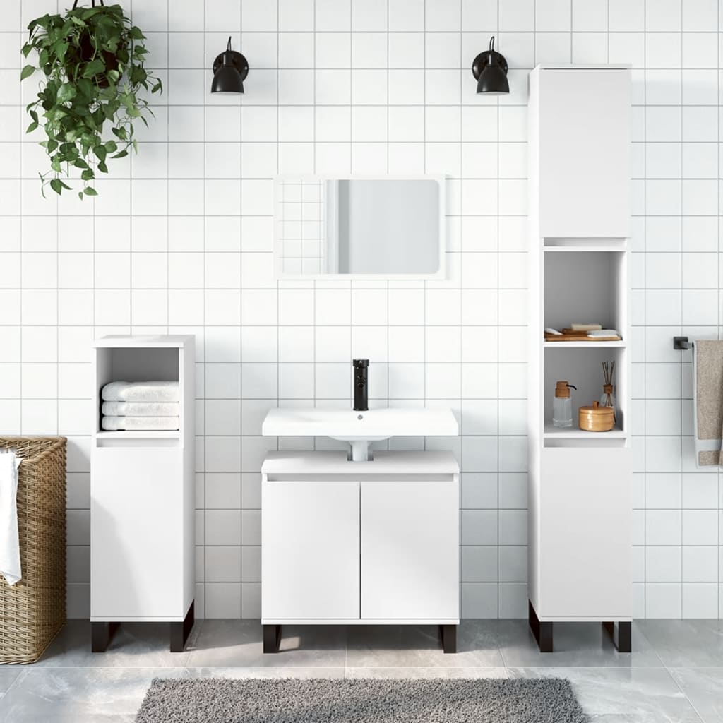 3-delige Badkamerkastenset bewerkt hout wit is nu te koop bij PeponiXL, paradijselijk wonen!