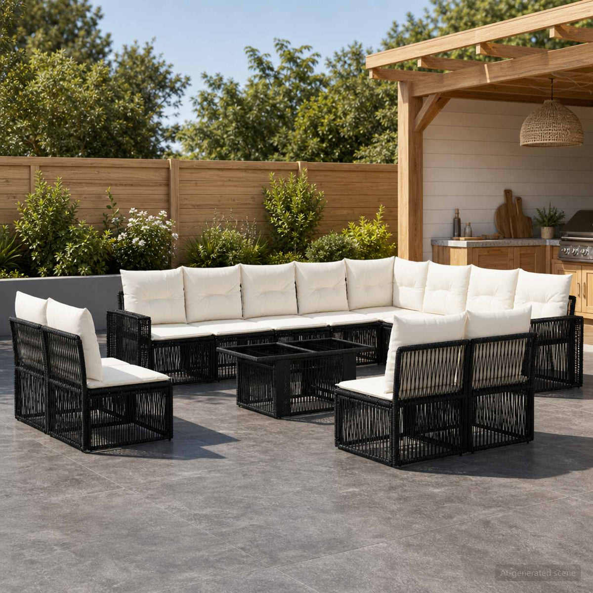 Tuinbankenset 13 st Zwart en Cream Wit poly rattan is nu te koop bij PeponiXL, paradijselijk wonen!