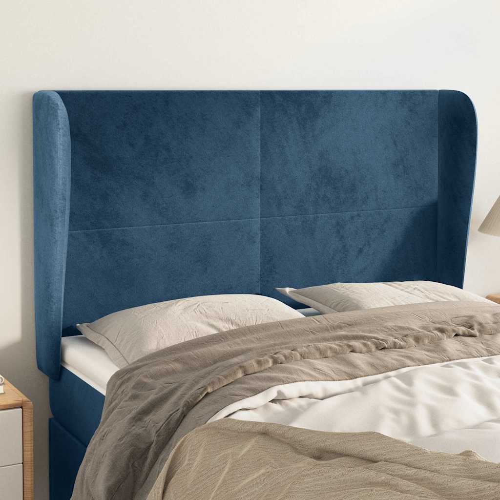 Hoofdbord met randen 147x23x118/128 cm fluweel donkerblauw is nu te koop bij PeponiXL, paradijselijk wonen!