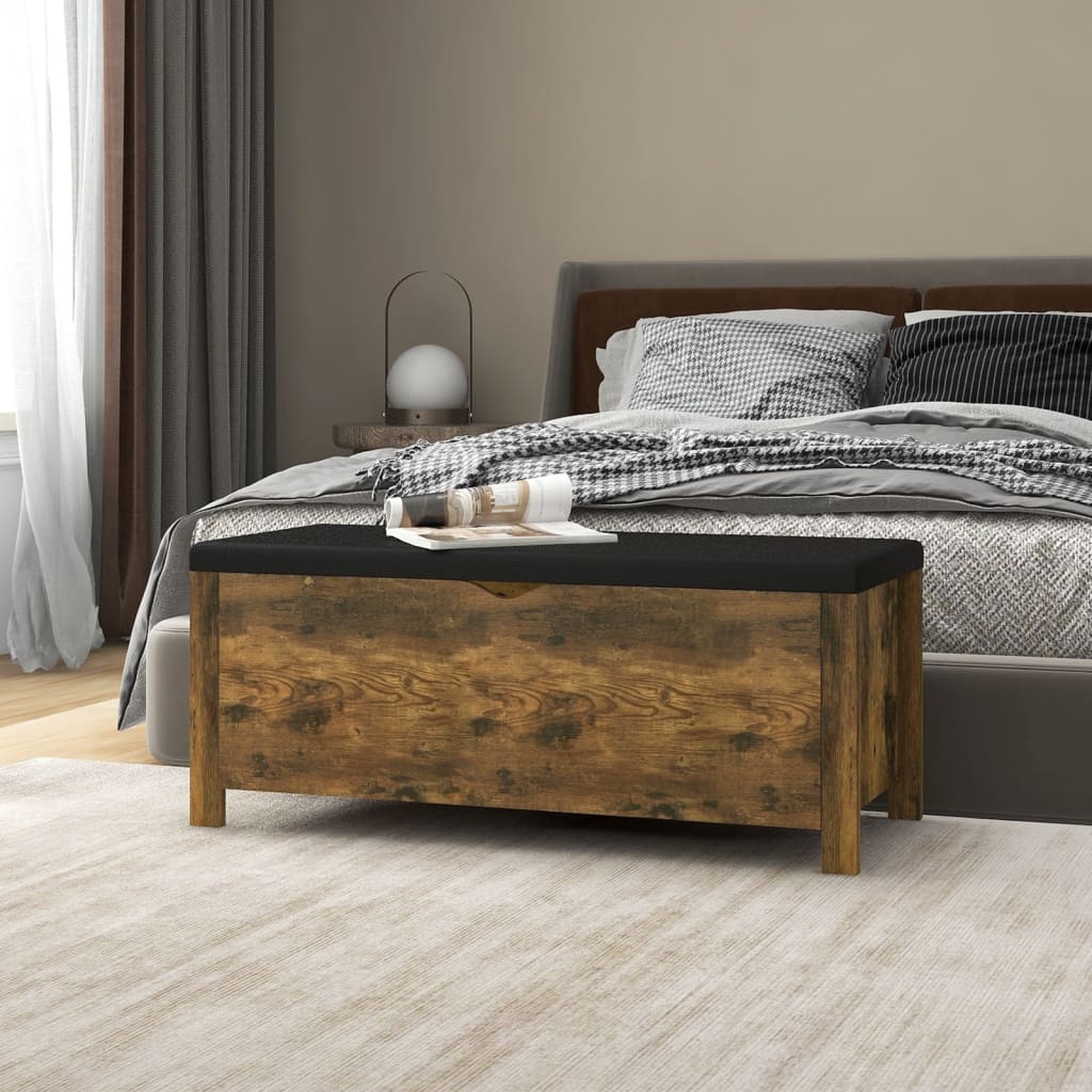 Opbergbox met kussen 105x40x45 cm bewerkt hout gerookt eiken is nu te koop bij PeponiXL, paradijselijk wonen!