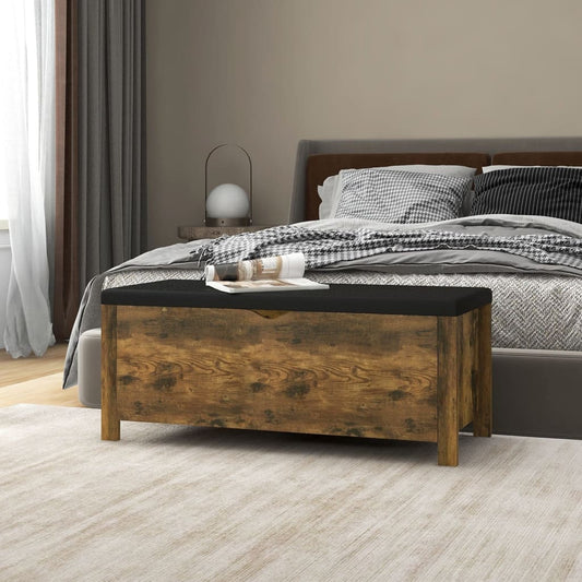 Opbergbox met kussen 105x40x45 cm bewerkt hout gerookt eiken is nu te koop bij PeponiXL, paradijselijk wonen!