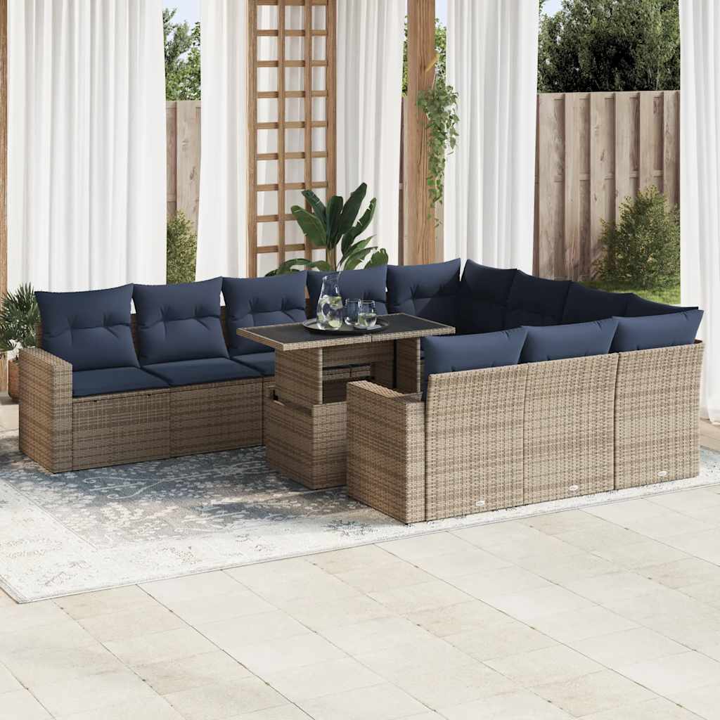 11-delige Loungeset met kussens poly rattan acacia grijs is nu te koop bij PeponiXL, paradijselijk wonen!
