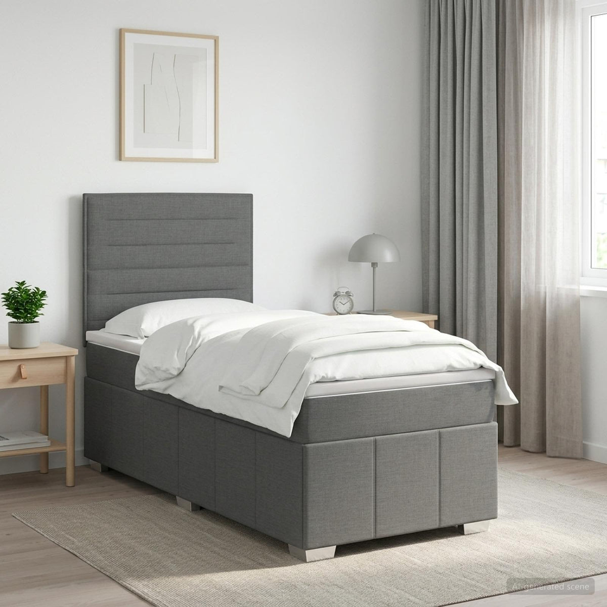 Boxspringbed met matras met hoofdeinde Donkergrijs Enkel Stof is nu te koop bij PeponiXL, paradijselijk wonen!