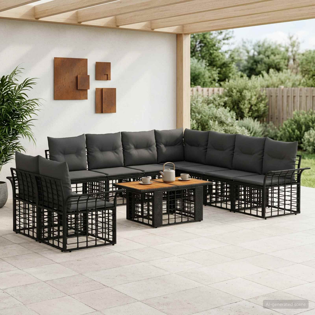 Tuinbankenset 10 st Zwart en Donkergrijs poly rattan is nu te koop bij PeponiXL, paradijselijk wonen!