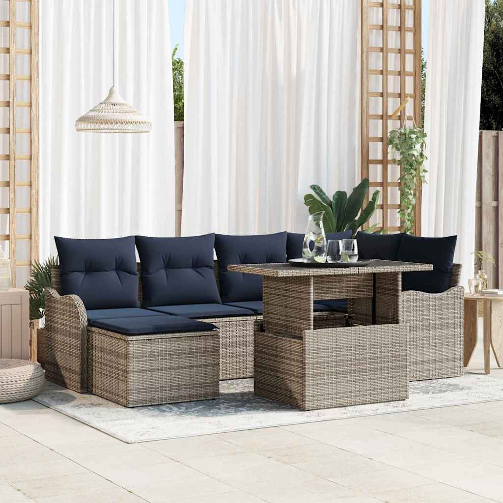 Tuin Sofa Set 7 st Grijs Poly riet is nu te koop bij PeponiXL, paradijselijk wonen!