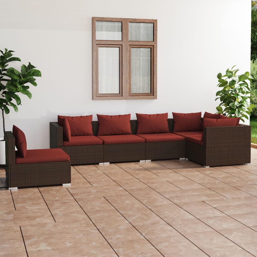 6-delige Loungeset met kussens poly rattan bruin is nu te koop bij PeponiXL, paradijselijk wonen!