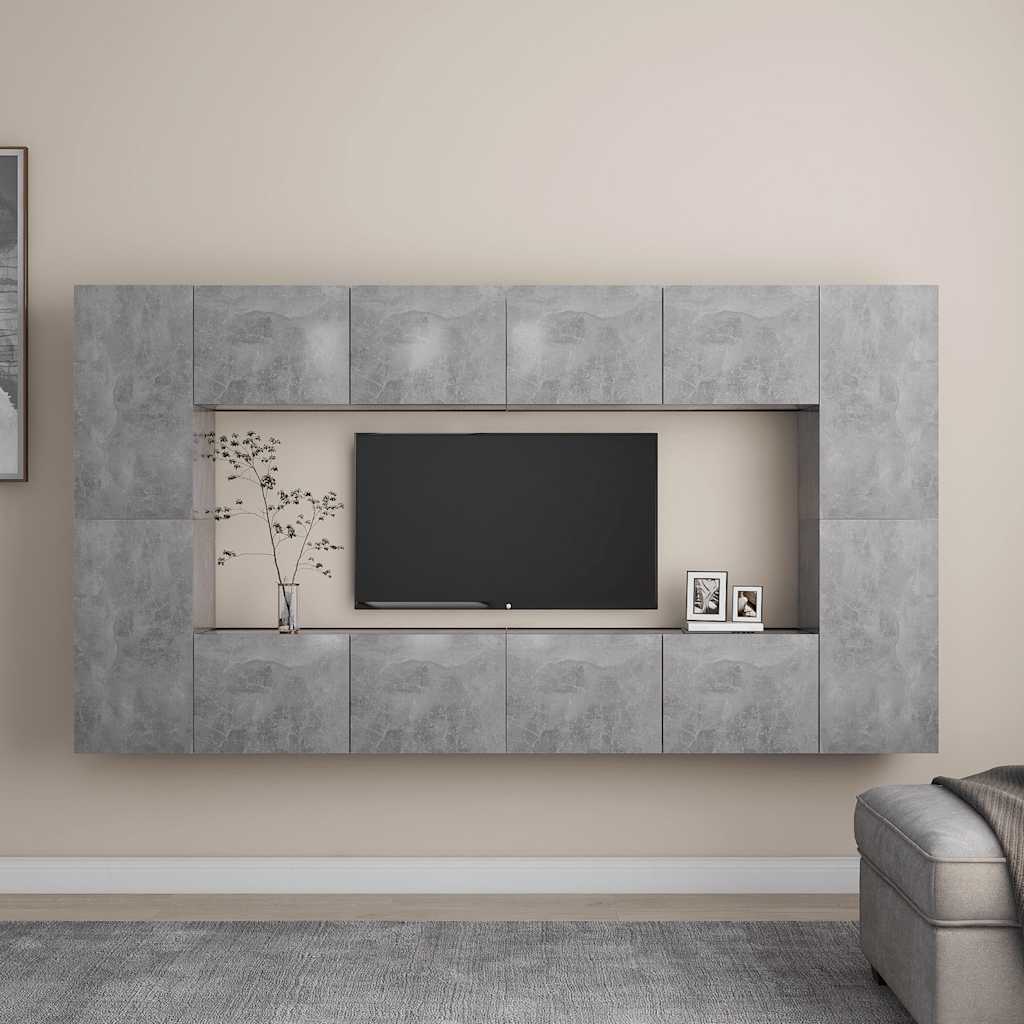 8-delige Tv-meubelset spaanplaat betongrijs is nu te koop bij PeponiXL, paradijselijk wonen!
