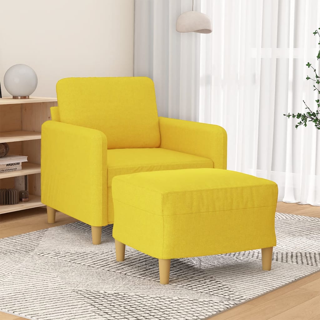 Fauteuil met voetenbank 60 cm stof lichtgeel is nu te koop bij PeponiXL, paradijselijk wonen!