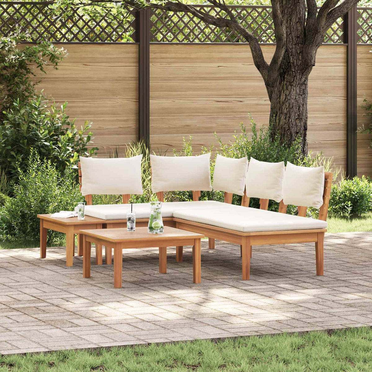 Tuinbankenset 4 pcs Bruin en Crème is nu te koop bij PeponiXL, paradijselijk wonen!