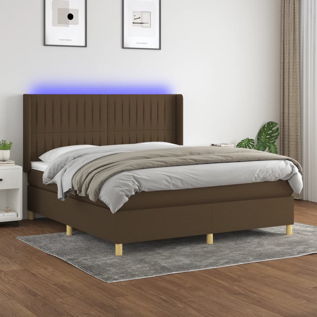 Boxspring met matras en LED stof donkerbruin 160x200 cm is nu te koop bij PeponiXL, paradijselijk wonen!