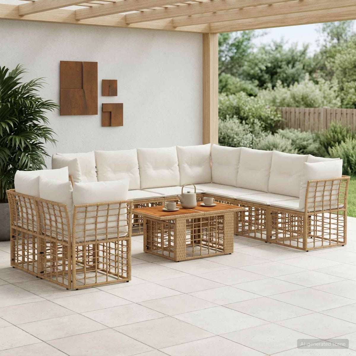 Tuinbankenset 10 st Natuurlijk en Crème Wit poly rattan is nu te koop bij PeponiXL, paradijselijk wonen!