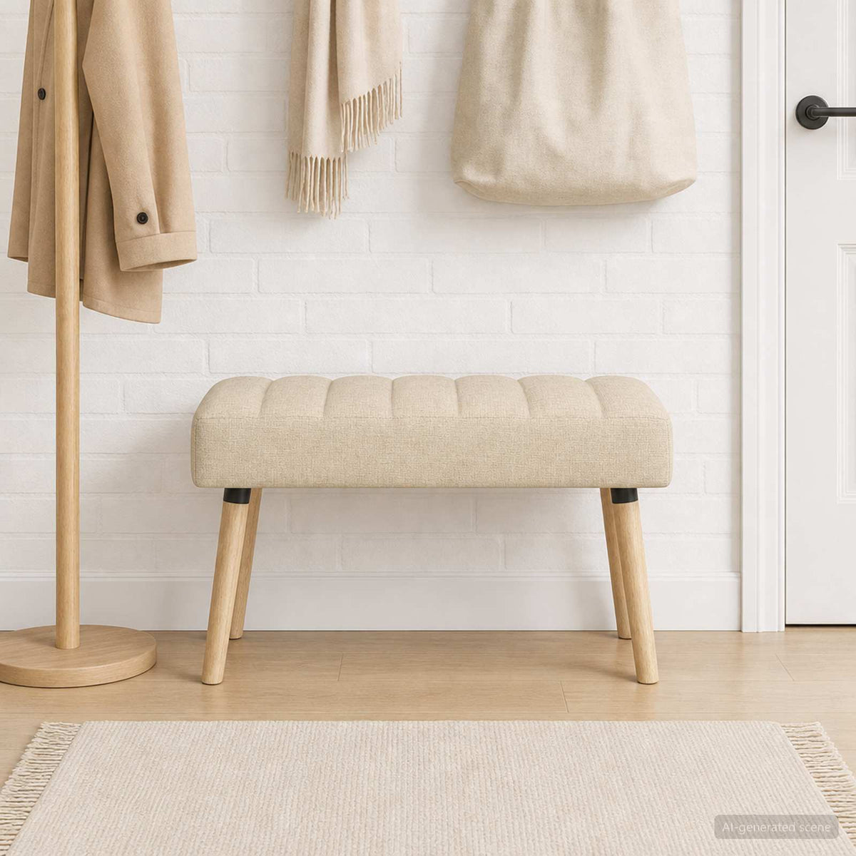 Kanaal-geplooide bank Crèmekleurig 80 x 40 x 46 cm Stof is nu te koop bij PeponiXL, paradijselijk wonen!