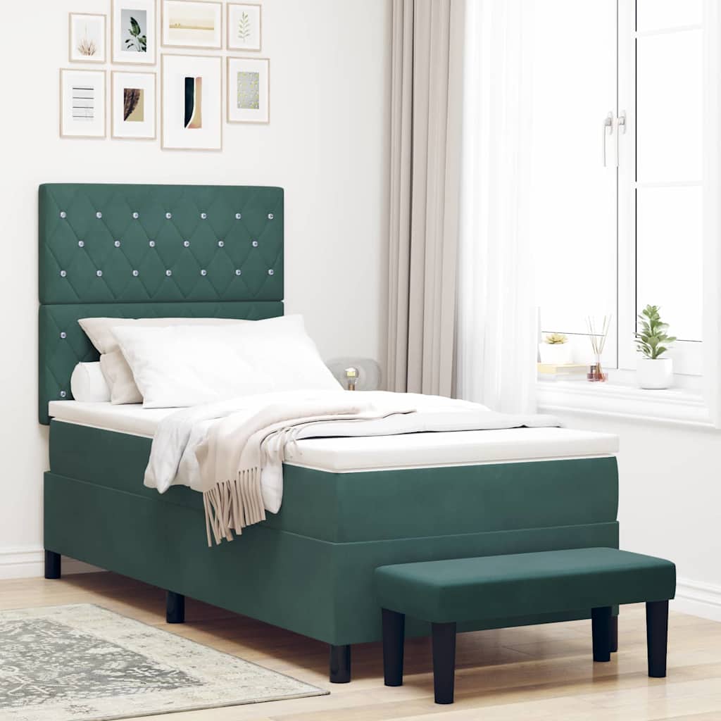 Boxspring bed met kussen Donkergroen 200 x 100 cm Fluweel is nu te koop bij PeponiXL, paradijselijk wonen!