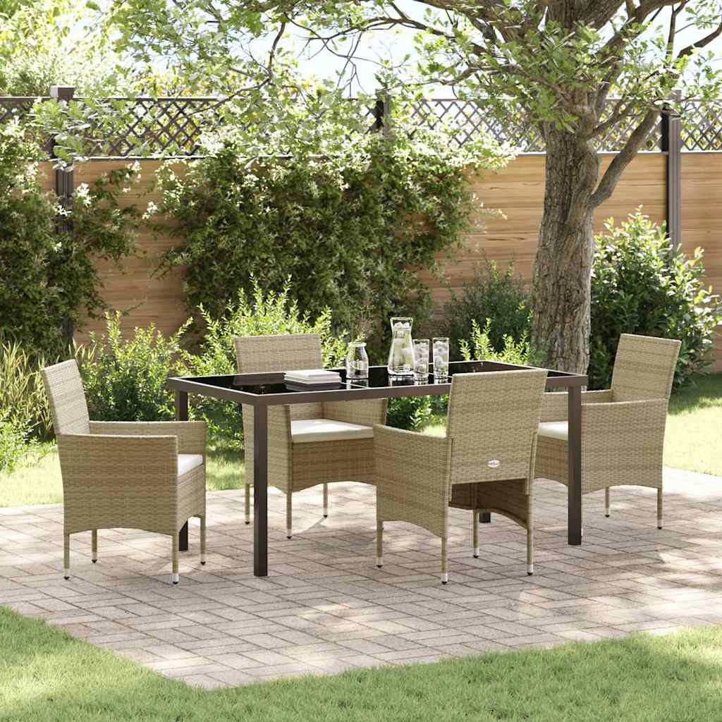 Tuin eettafelset met kussen 5 pcs Beige poly rattan is nu te koop bij PeponiXL, paradijselijk wonen!