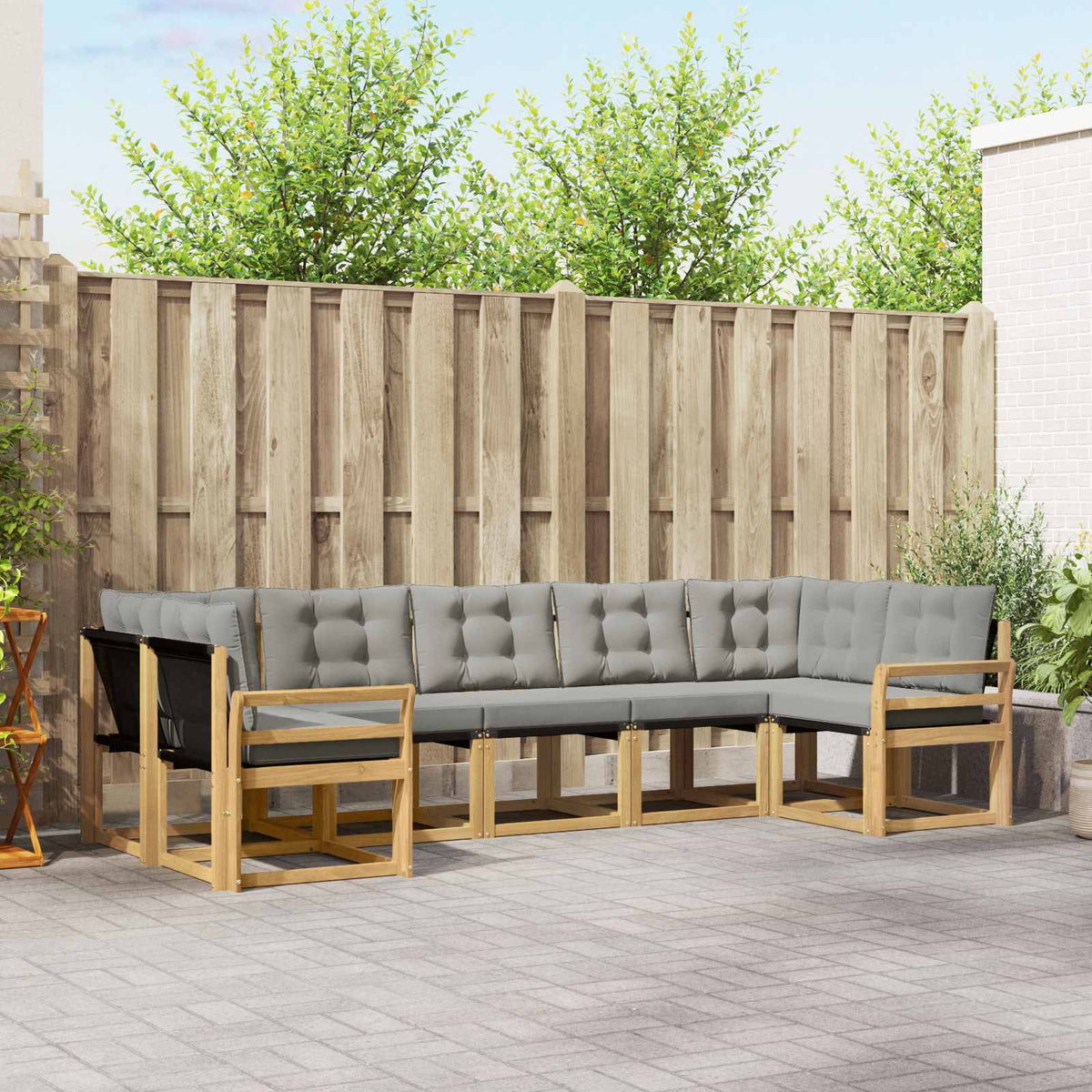 Buiten bankenset met kussen 7 pcs Wit en Lichtgrijs is nu te koop bij PeponiXL, paradijselijk wonen!