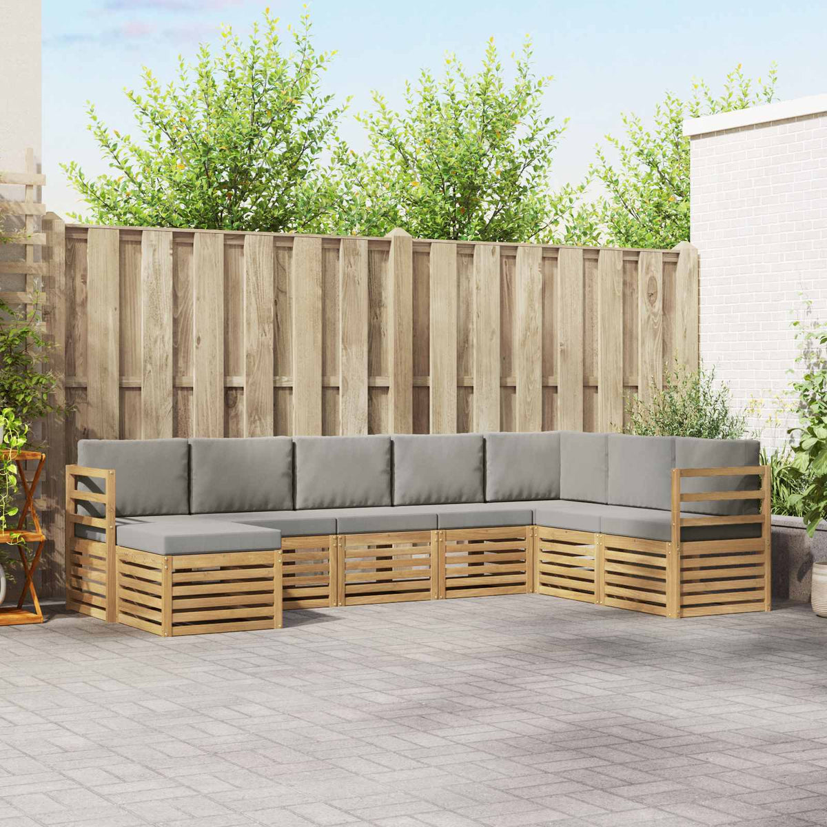 Buiten bankenset 8 pcs Wit en Lichtgrijs 304 x 185,5 x 73 cm is nu te koop bij PeponiXL, paradijselijk wonen!