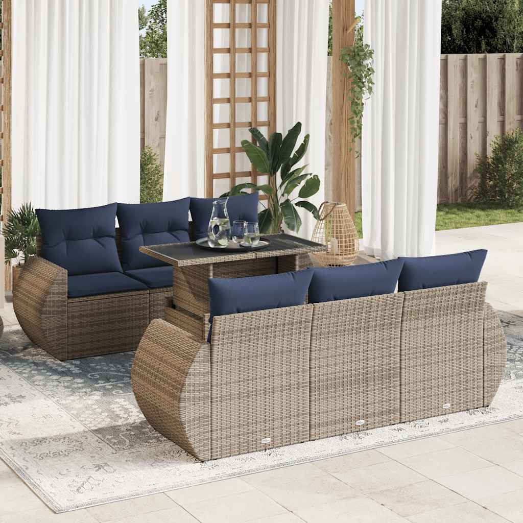 7-delige Loungeset met kussens poly rattan acacia grijs is nu te koop bij PeponiXL, paradijselijk wonen!