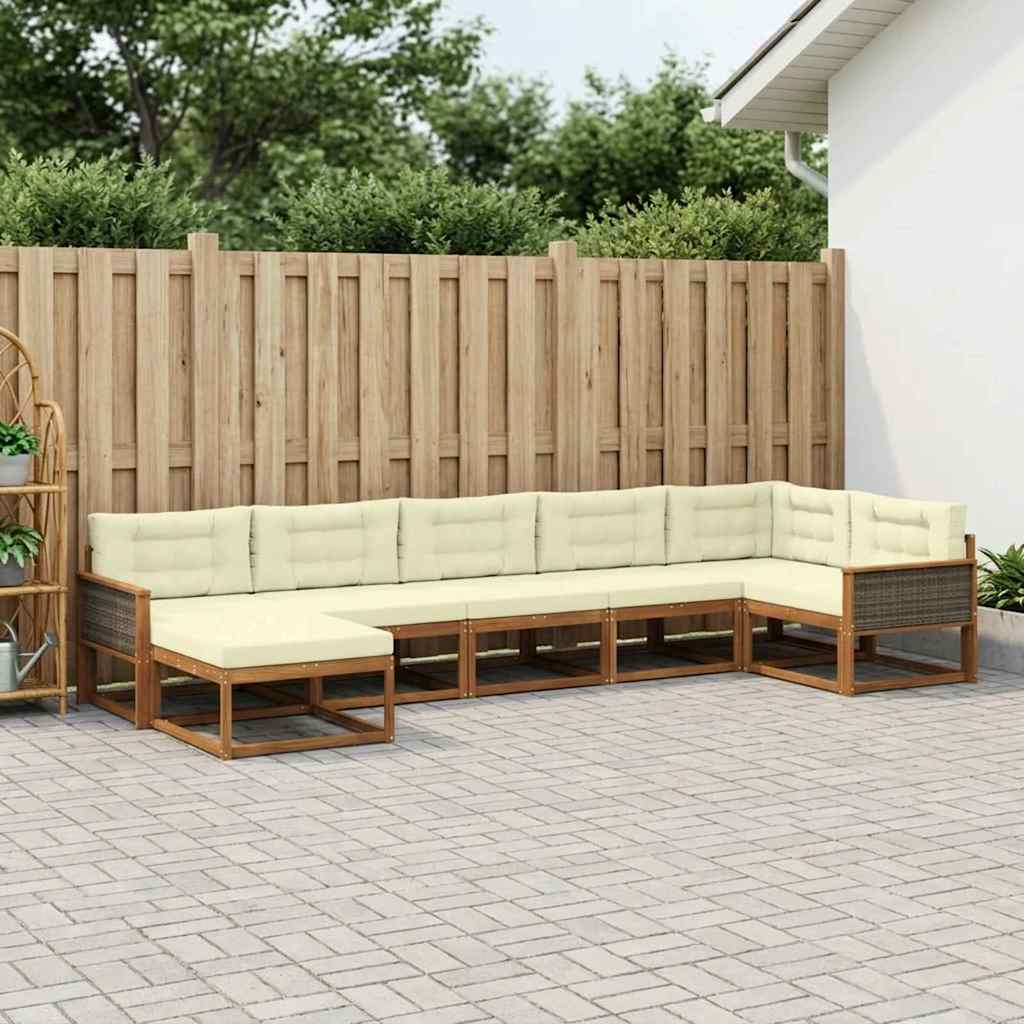 Buiten bankenset met kussen 7 pcs Natuurlijk en Crème is nu te koop bij PeponiXL, paradijselijk wonen!