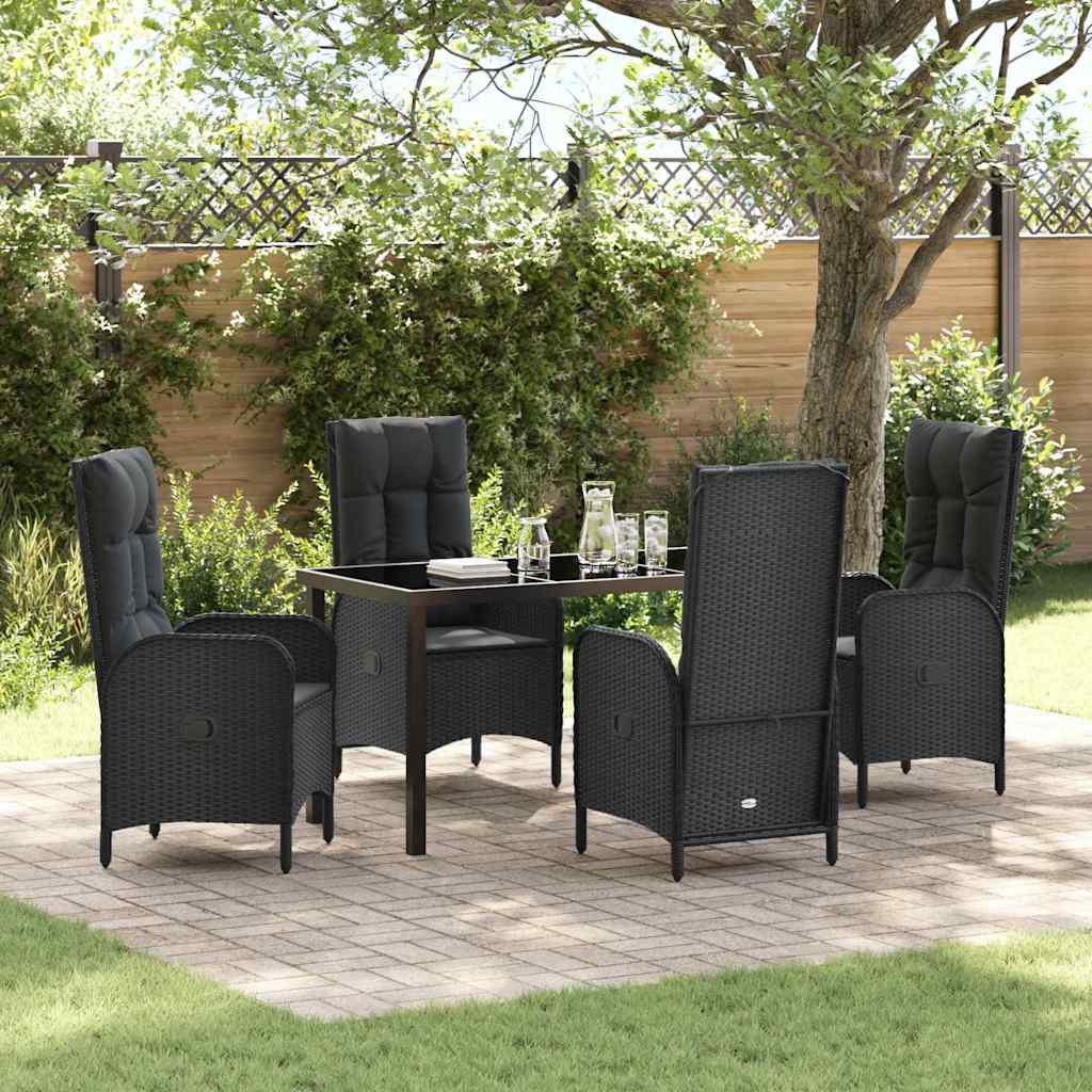 Tuin eettafelset met kussen 5 pcs Zwart poly rattan is nu te koop bij PeponiXL, paradijselijk wonen!