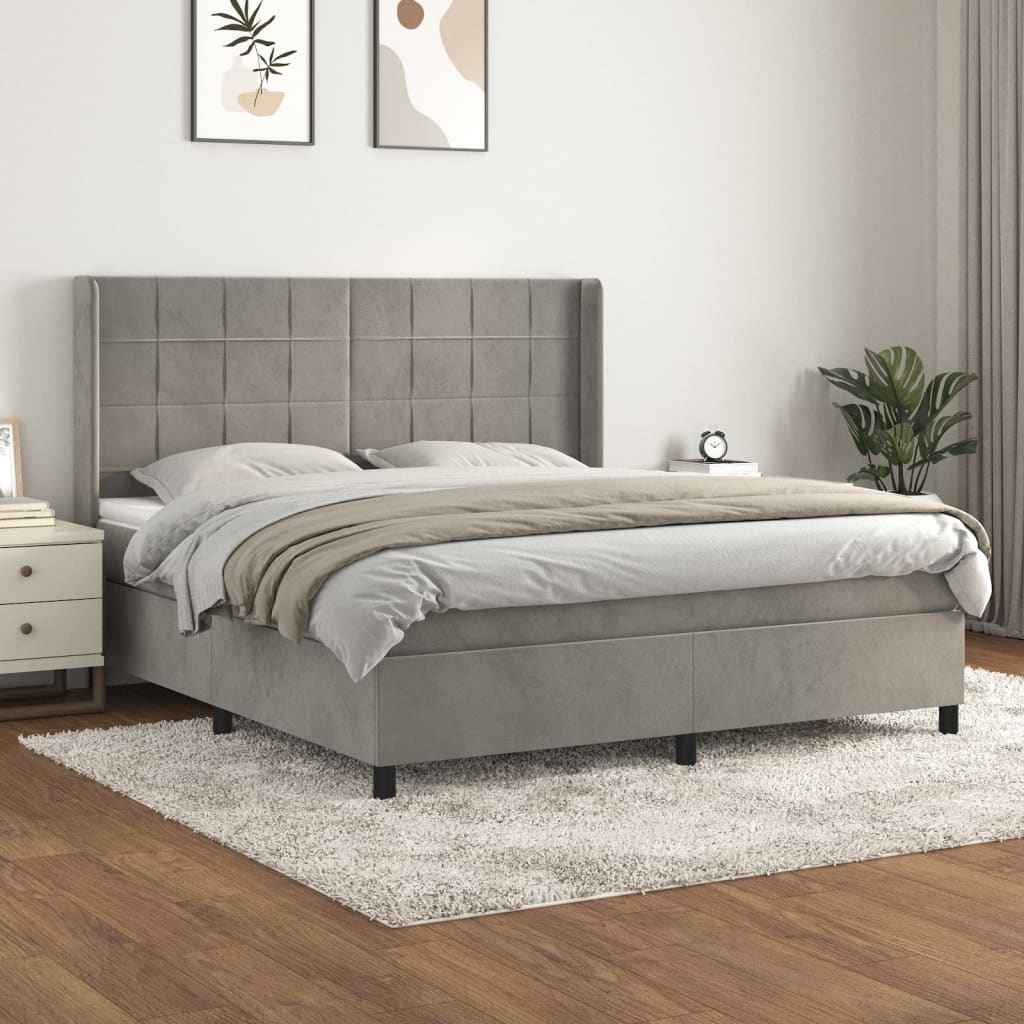 Boxspring met matras fluweel lichtgrijs 180x200 cm is nu te koop bij PeponiXL, paradijselijk wonen!