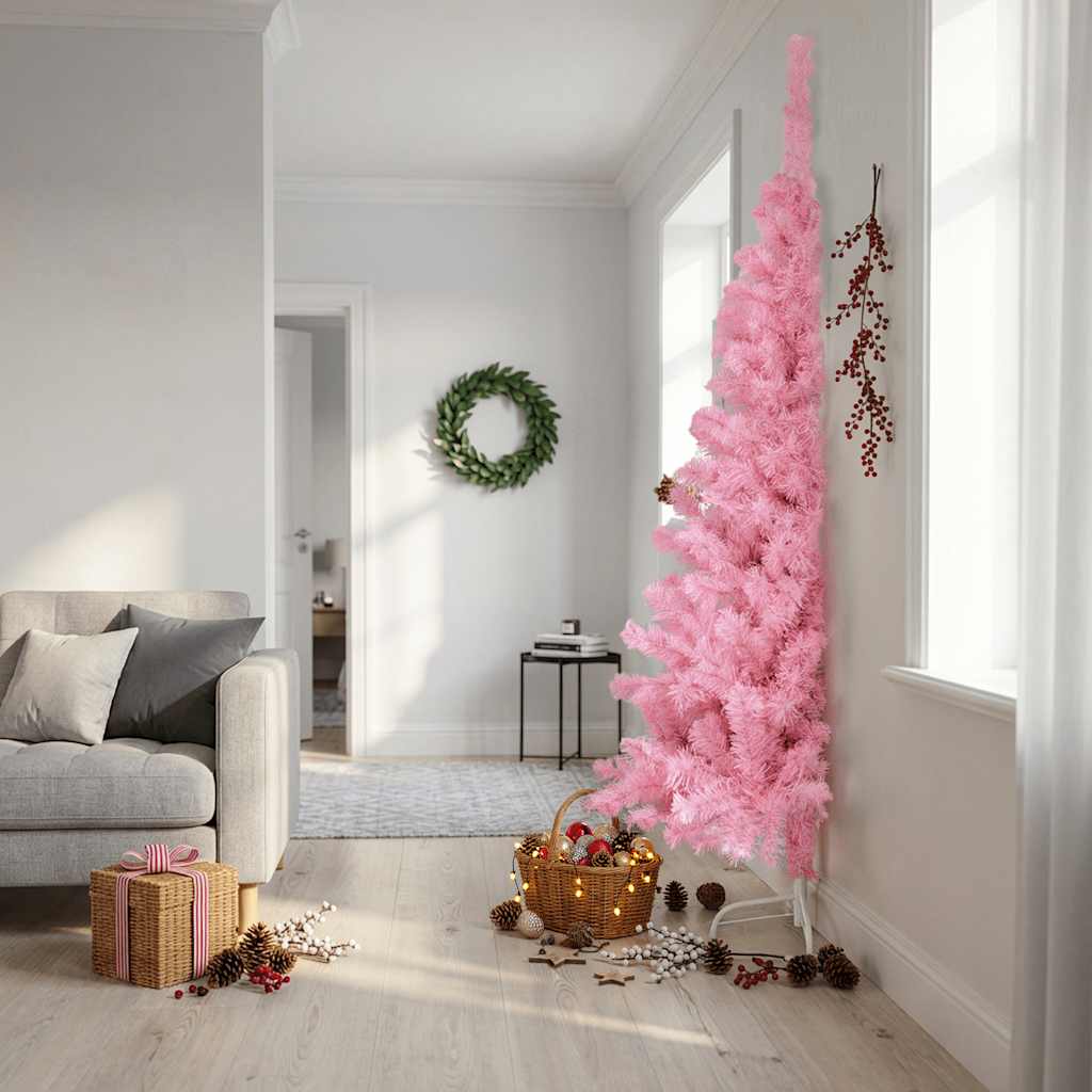 Kunstkerstboom met standaard half 210 cm PVC roze is nu te koop bij PeponiXL, paradijselijk wonen!