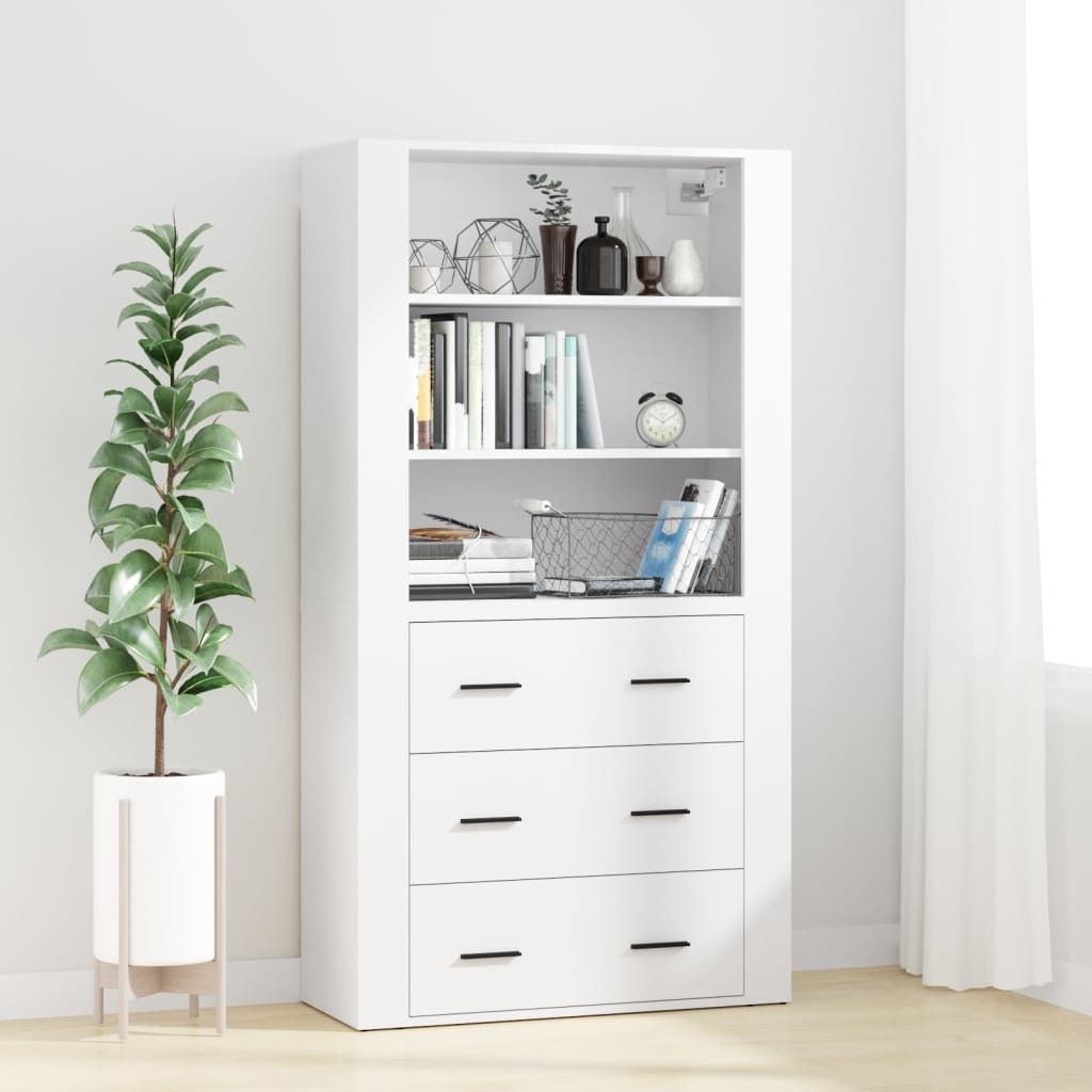 Hoge kast bewerkt hout wit is nu te koop bij PeponiXL, paradijselijk wonen!