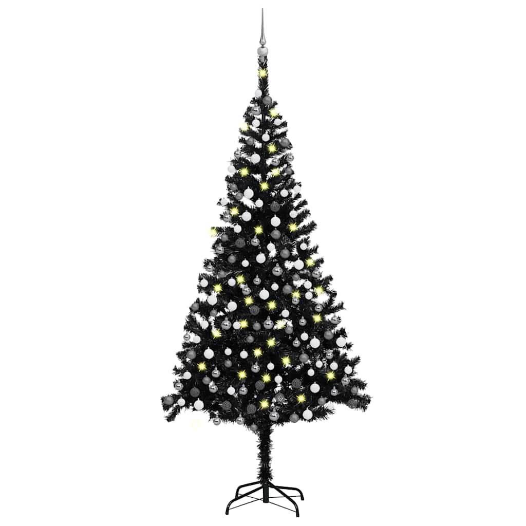 Kunstkerstboom met verlichting en kerstballen 240 cm PVC zwart is nu te koop bij PeponiXL, paradijselijk wonen!
