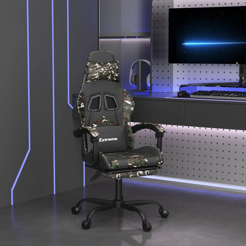Gamestoel met voetensteun kunstleer zwart en camouflage is nu te koop bij PeponiXL, paradijselijk wonen!