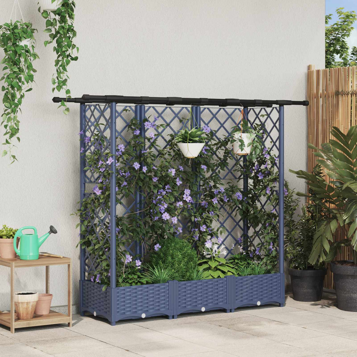 Verhoogd Bed met Trellis en Dak Grijs 164 x 40 x 121 cm PP is nu te koop bij PeponiXL, paradijselijk wonen!
